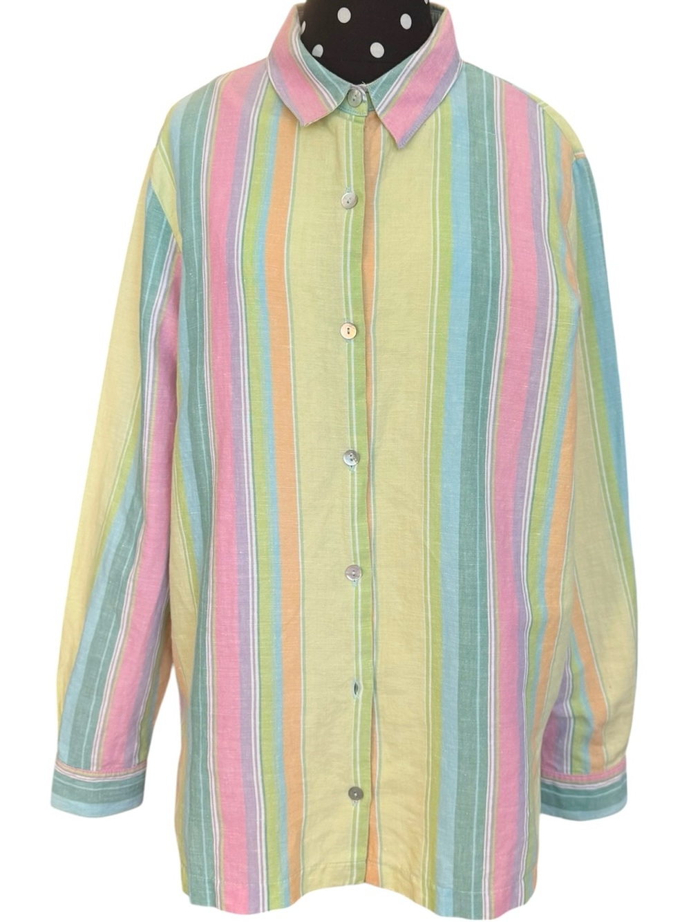 Coldwater Creek Linen Blend Pastel Stripe Shirt Jacket Tunic XL 1X Button Front